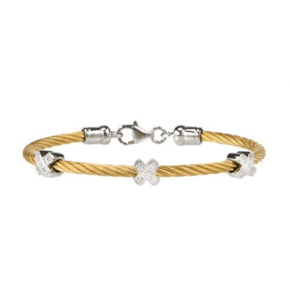 Diamond X stainless steel and sterling silver bracelet